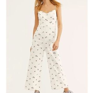 Free People White Floral Strapless Jumpsuit